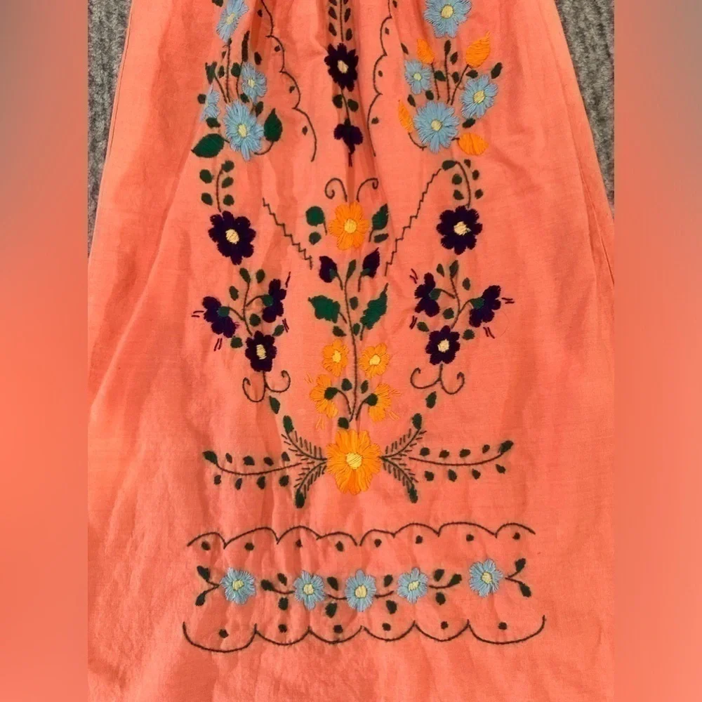 Girls Orange Mexican Embroidered Dress, EUC!